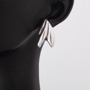 Vintage Sterling Silver Stud Earrings Ribbed Modernist Large Statement Studs